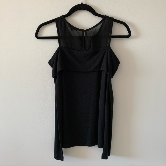 Dynamite black long sleeve exposed off the shoulder shirt mesh top size xs - Picture 2 of 2